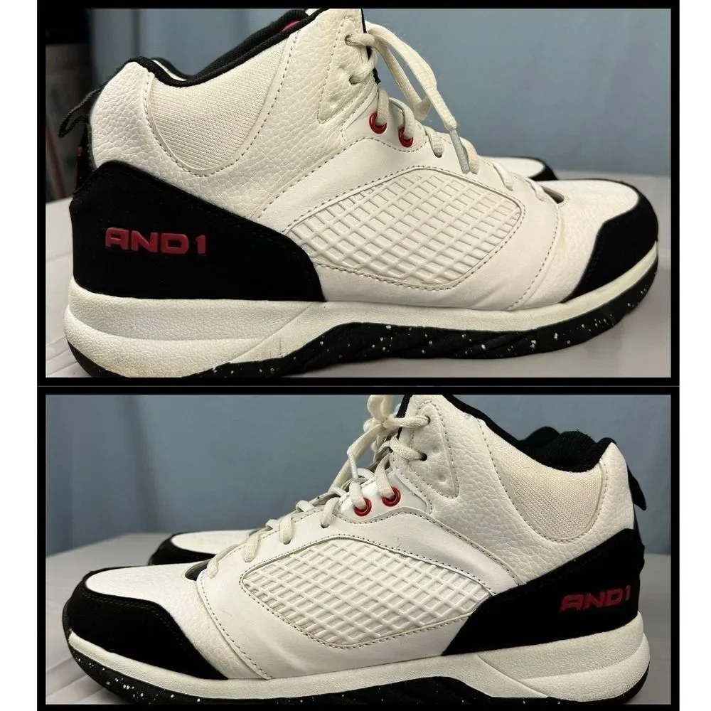 AND1 Men's Basketball Shoes Sneakers White Black Mid-Top Lace Up 28802104 Sz 9.5